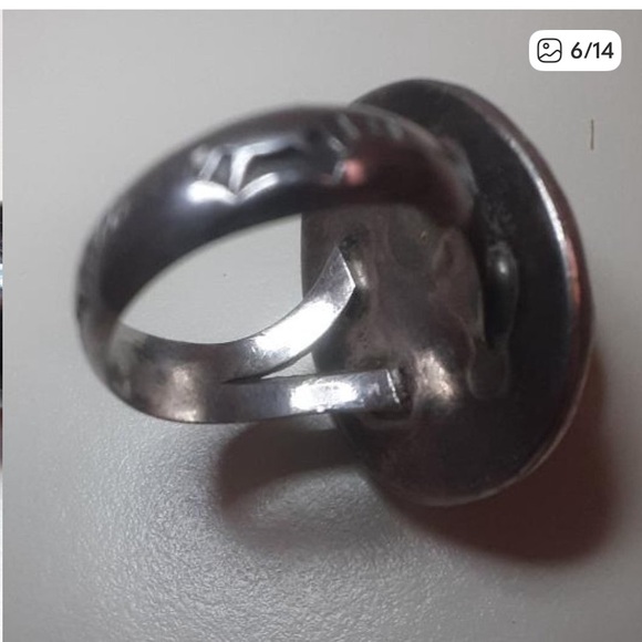 Old Pawn Silver and  Royston Turquoise Nugget Ring - Picture 4 of 13